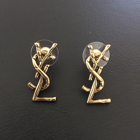 Vintage Saint Laurent YSL Logo Stud Earrings - Picture 1 of 3